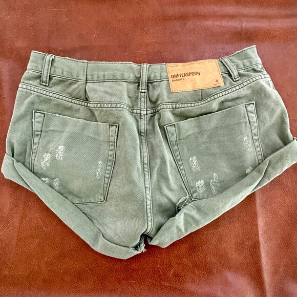 One Teaspoon: Bandits Low Waist Denim Shorts - Archived Military Khaki - Picture 6 of 7